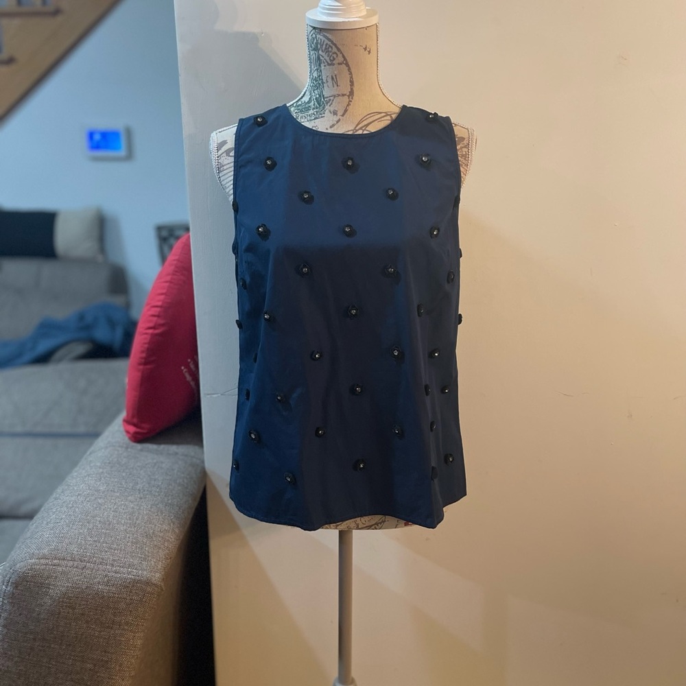 J. Crew Navy Beaded Sleeveless Tank